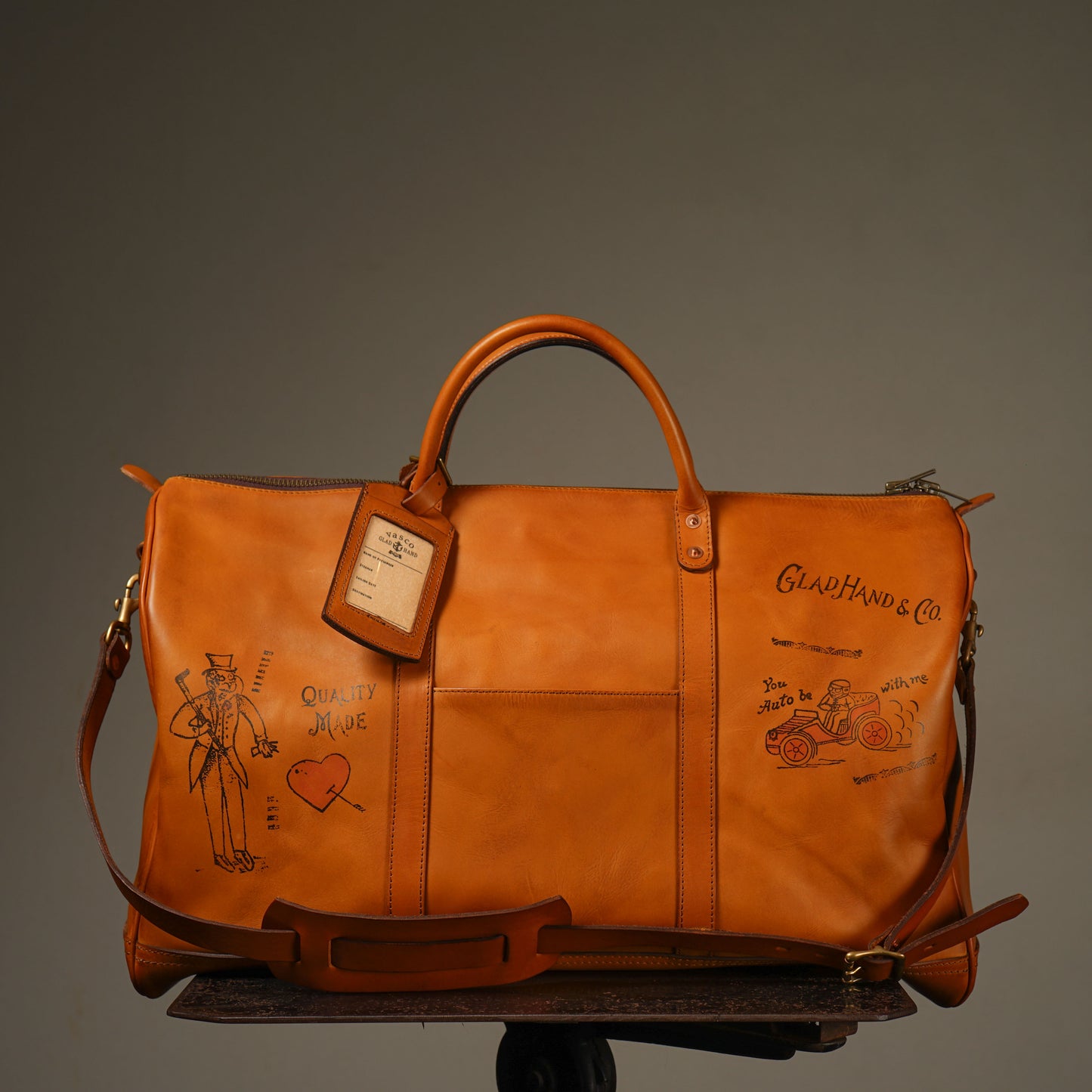LEATHER TRAVEL BOSTON BAG "GLAD POSTALS"【vasco × GLADHAND】